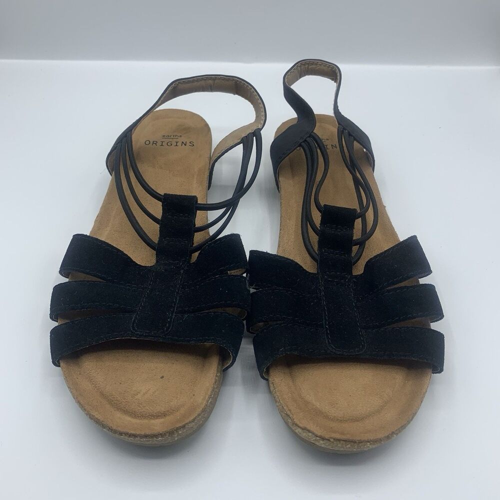 Earth Origins Laney Wide Black Suede Sandals Size 8